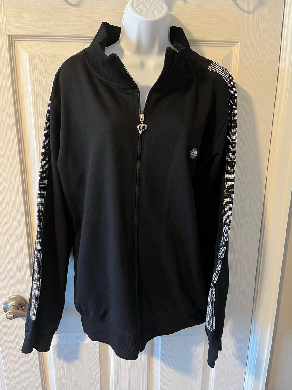 Rare Authentic Balenciaga Zip women’s Track Jacket with Rhinestone Sleeve Trim